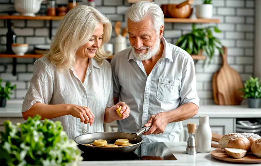 Älteres Paar gemeinsam beim Kochen